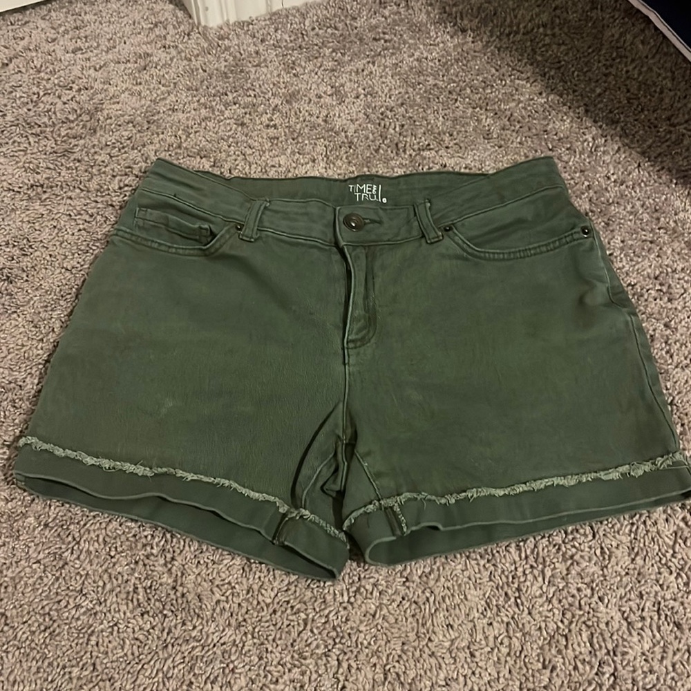 Green denim shorts